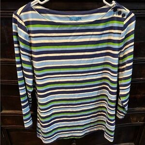 J. McLaughlin Striped Top Blue Green Catalina Cloth Beach Coastal Resort size L